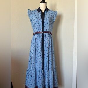 Draper James Sky Blue Floral Button-Front Maxi Dress